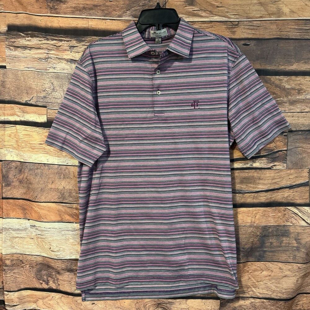 Peter Millar Shirt Mens Medium Crown Ease Golf Polo Pink Striped Escondido Club